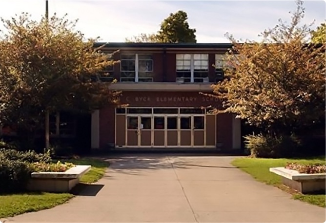 the still exterior of an active elementary school